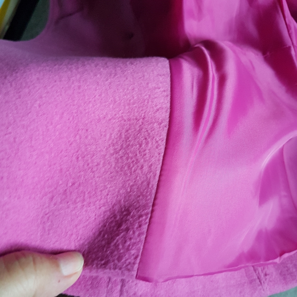 Fuchsia Pink Double Breasted Pea Coat with Black Buttons from London - Picture 16 of 17